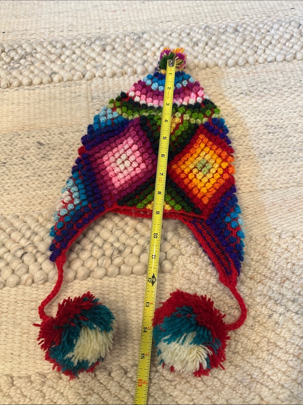 Colorful Patchwork Pom-Pom Earflap Hat for Kids
